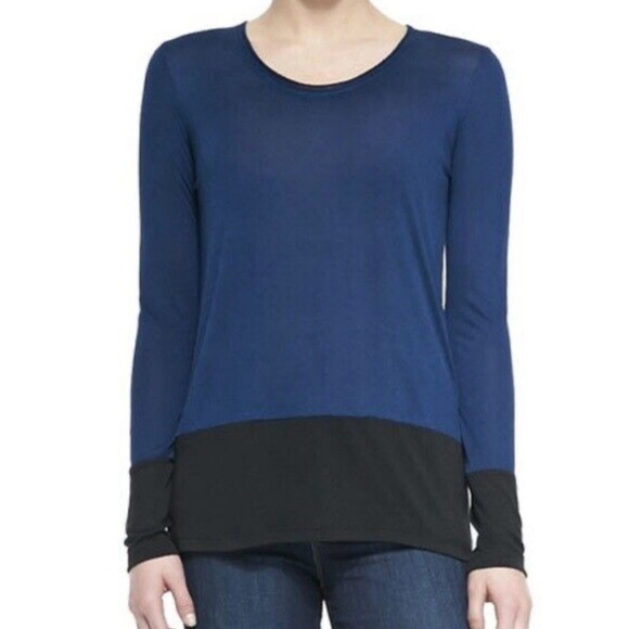 Vince Long Sleeve Colorblock Tee Blue & Black Size XS - Picture 1 of 6